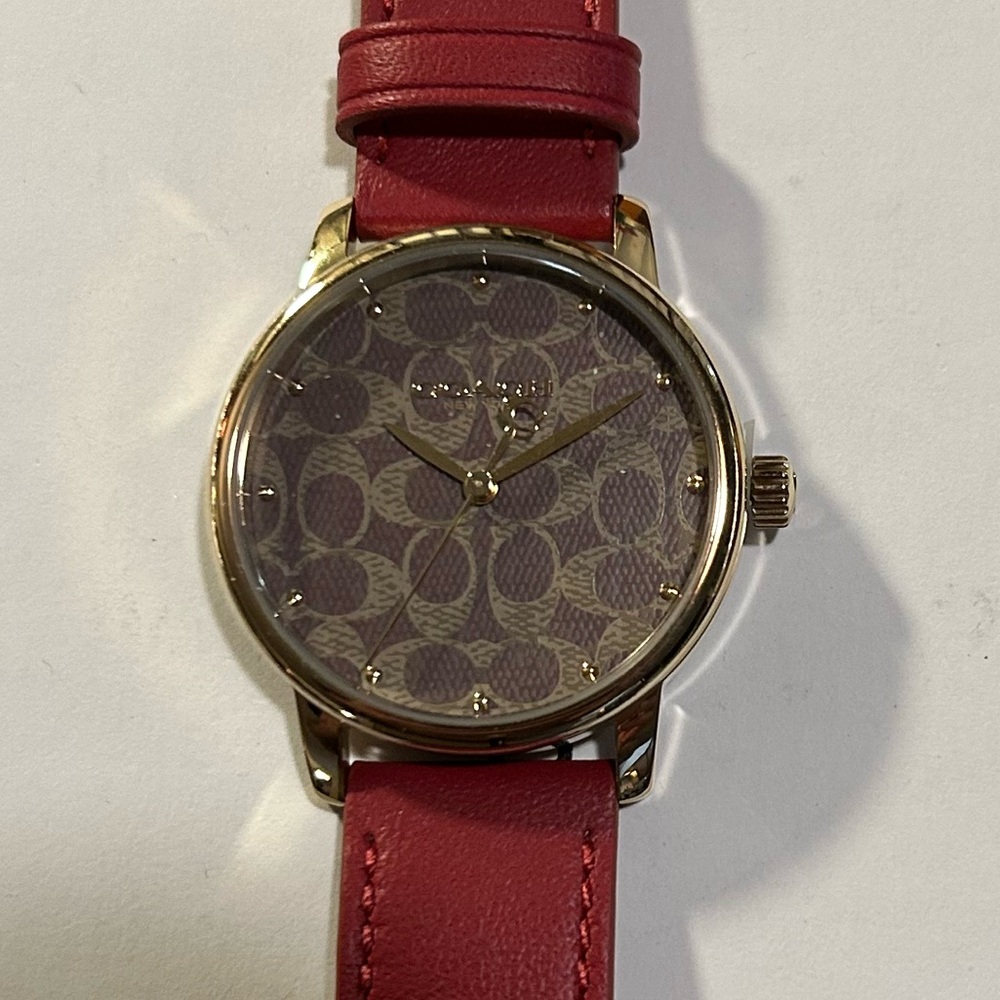 Coach Grand Watch With 36mm Coach Signiture Face & Red Leather Band